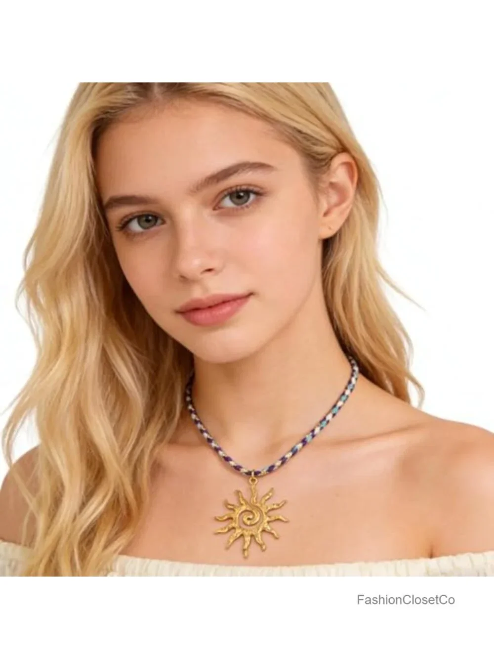Boho Spiral Sun Pendant Necklace with Black Cord, Adjustable